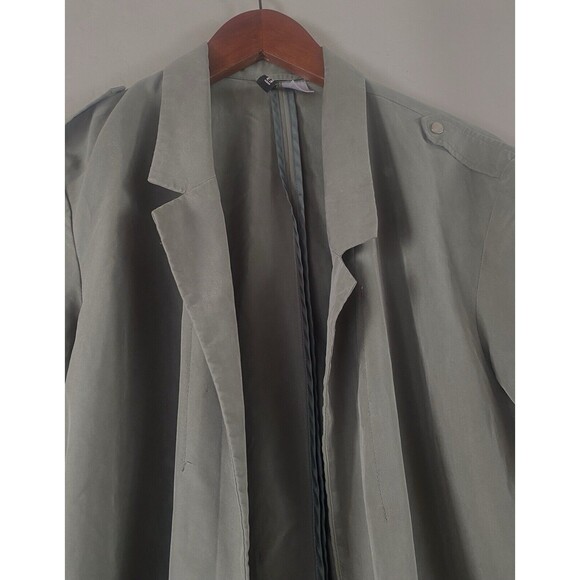 H&M Divided Women’s Dark Sage Green Belted Long Trench Size Small - Picture 8 of 15